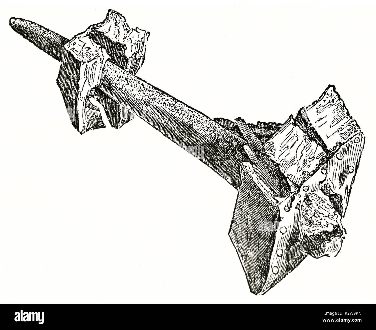Alte Abbildung der Tusk oder Schwert Schwert - Fisch durch die äußere und innere Kupfer durchbohrt - Fallen Timbers eines Schiffes. Von unbekannter Autor, Pu Stockfoto