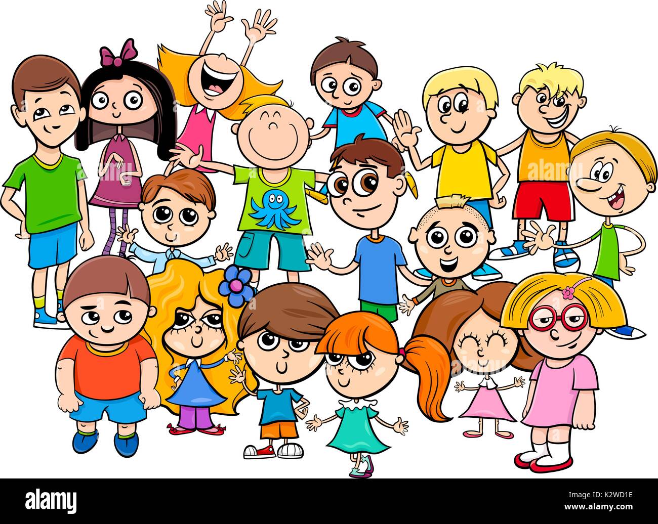 Cartoon Illustration von Kindergarten oder Grundschulalter Kinder Zeichen Gruppe Stock Vektor