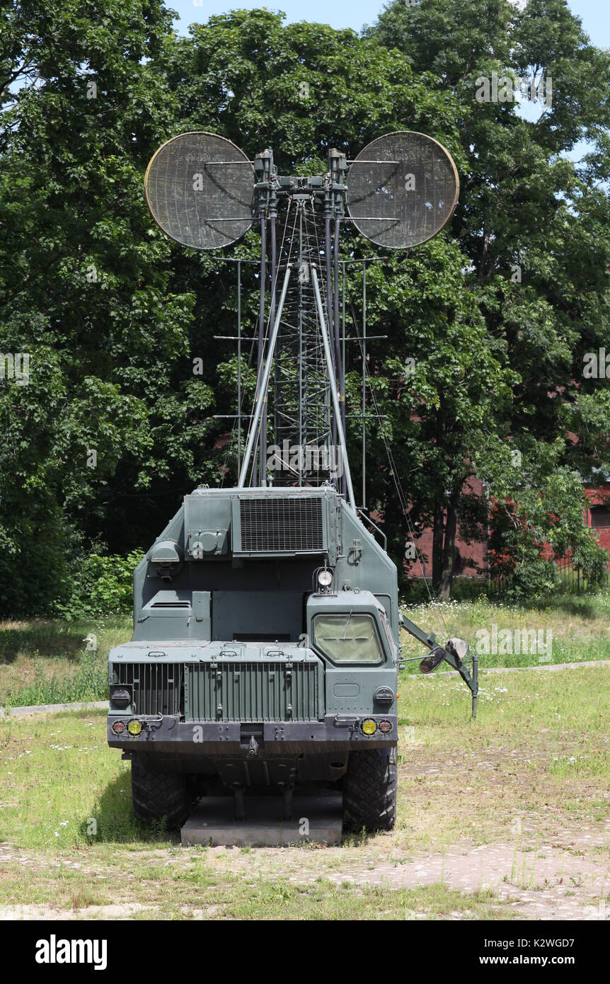 Die militärische Mobile Communications center Pappel in der Position Stockfoto