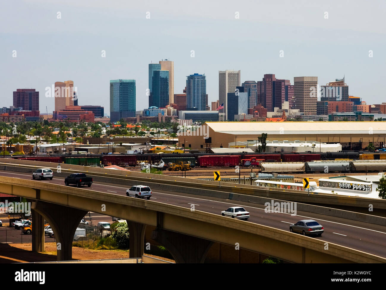 Freeway und Downtown Phoenix, Arizona Stockfoto