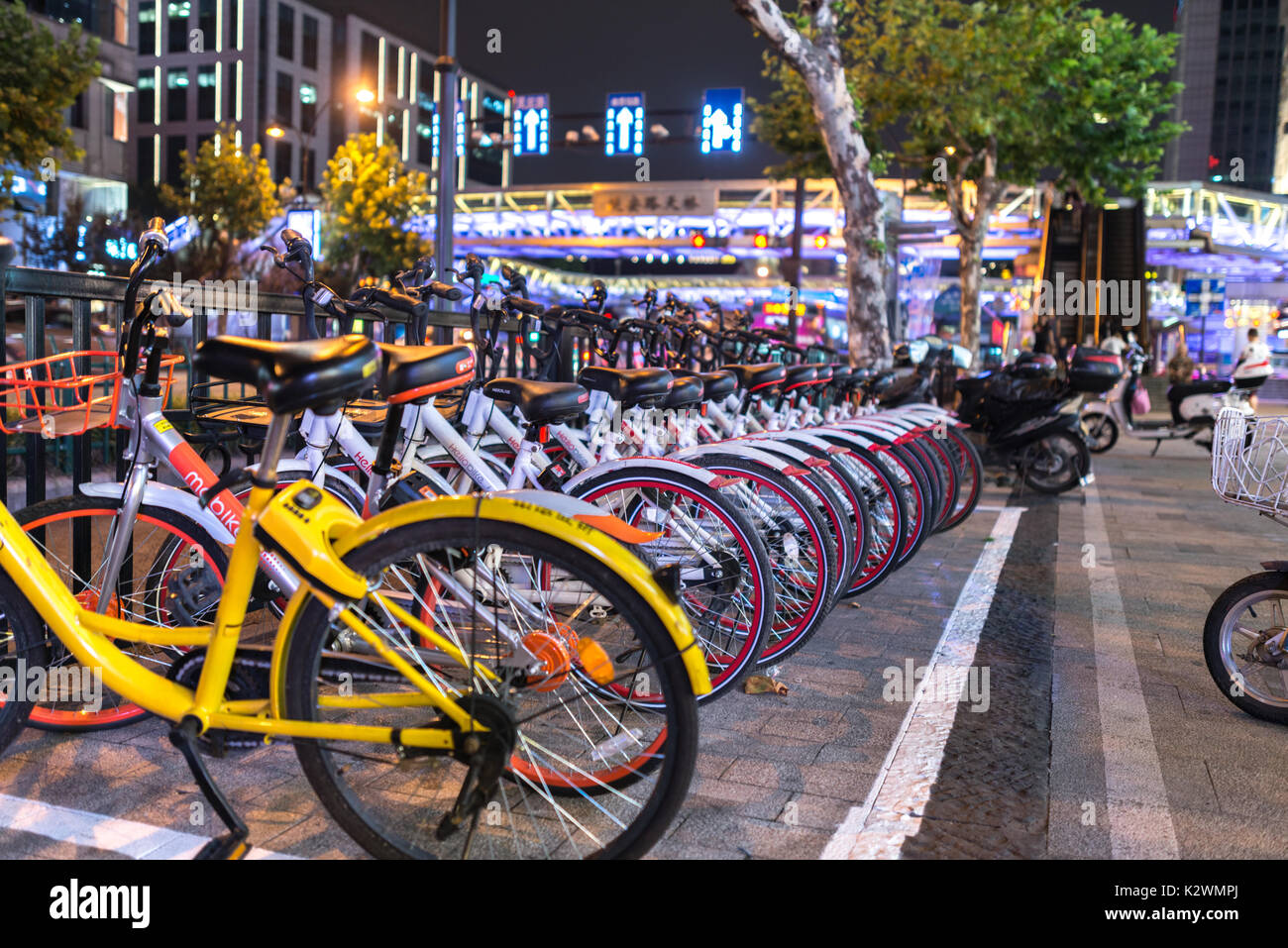 Gemeinschafts-Fahrrad - chinesische Revolution, die Sperrung der Straße und immer ein nuisence Stockfoto