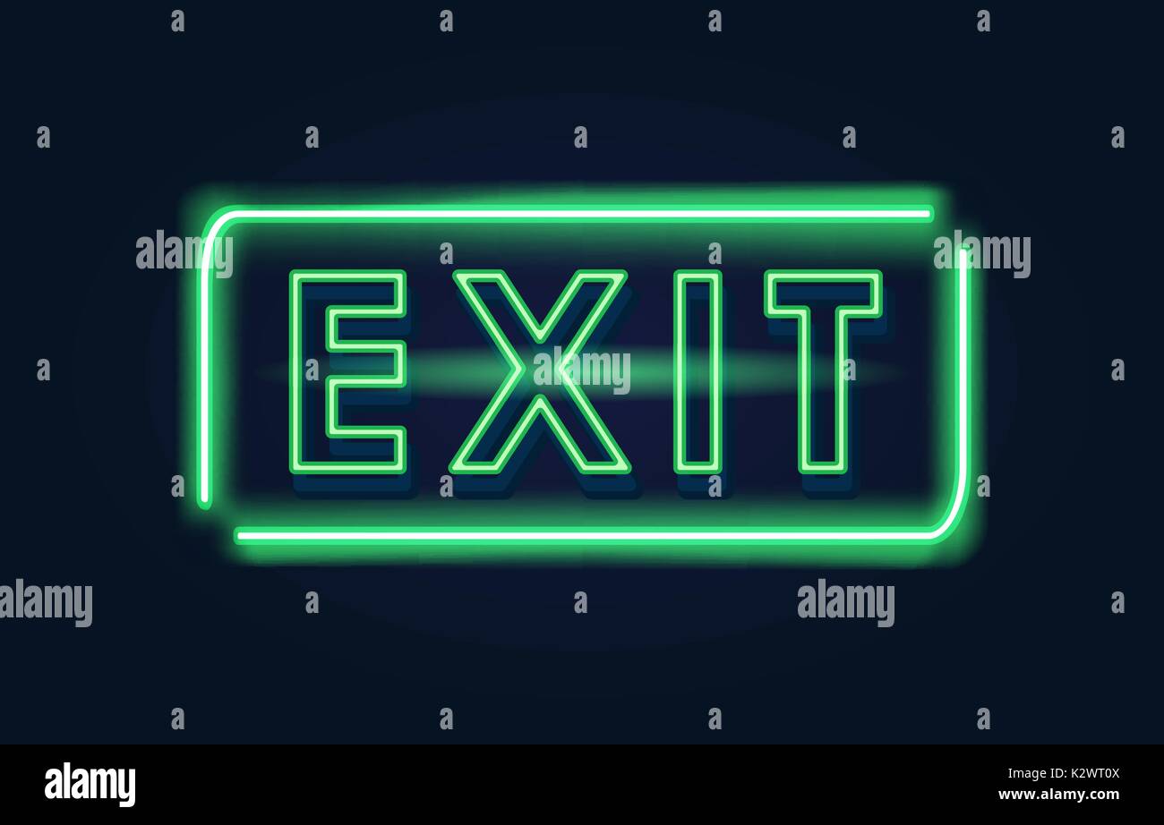 Verlassen. Die grünen Leuchtreklame auf einem dunklen Hintergrund. Vector Illustration Stock Vektor