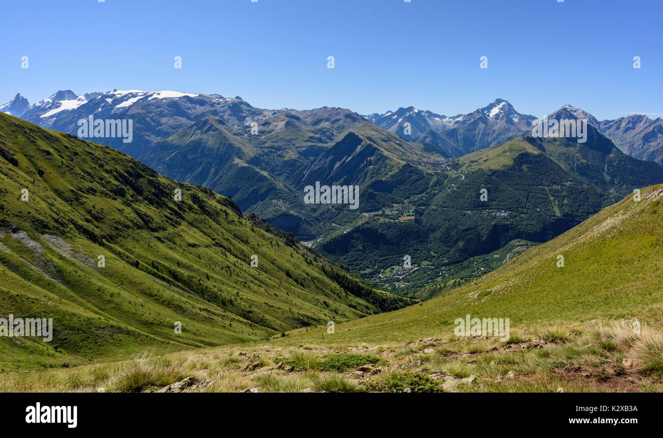 Mont de Lans Gemeinde (Verwaltungseinheit) im Département Isère in Frankreich. Das höchste Dorf ist 'Deux Les Alpes Ski Resort Stockfoto