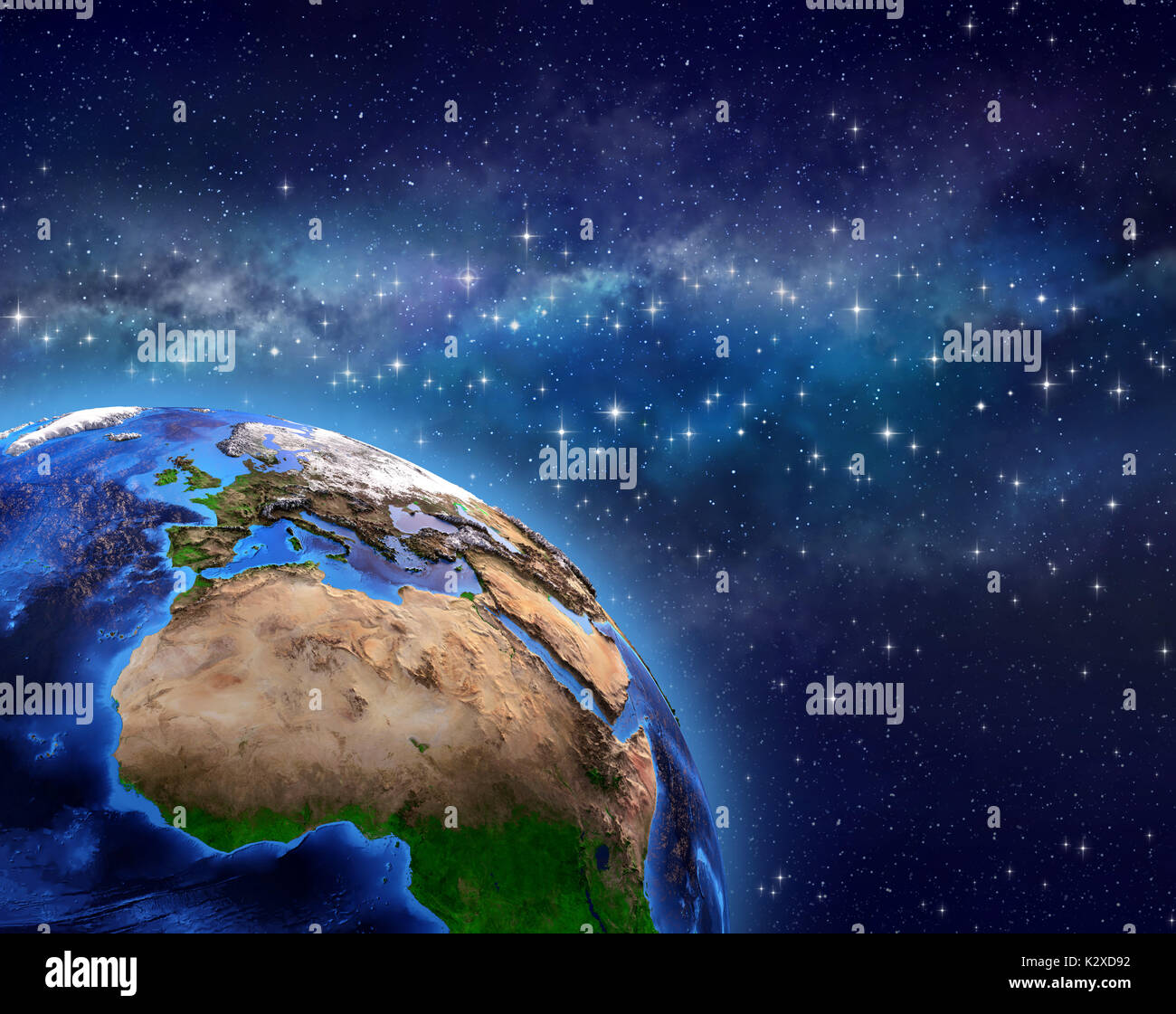 Planet Erde im Weltraum, star Cluster und Milchstraße weit hinter - 3D-Illustration - Elemente dieses Bild von der NASA eingerichtet Stockfoto