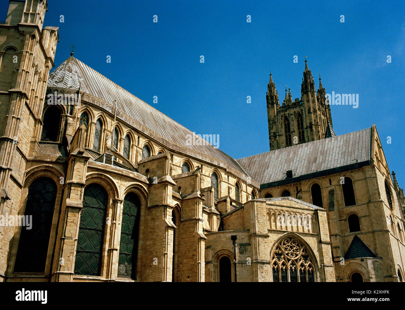 Die Kathedrale von Canterbury in Canterbury in Kent in England in Großbritannien im Vereinigten Königreich Großbritannien Europa. Die christliche Architektur Geschichte Religion Reisen Stockfoto