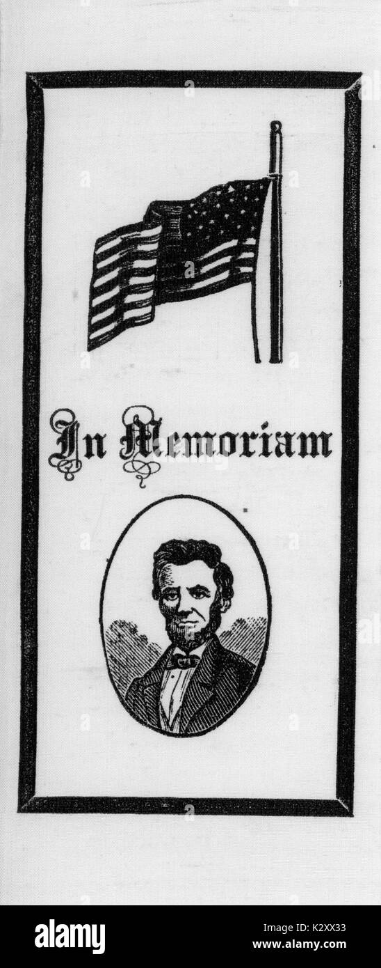 Bild einer Abbildung aus dem Amerikanischen Bürgerkrieg von Abraham Lincoln und eine amerikanische Flagge, mit dem Titel 'In Memoriam', 1865. Stockfoto
