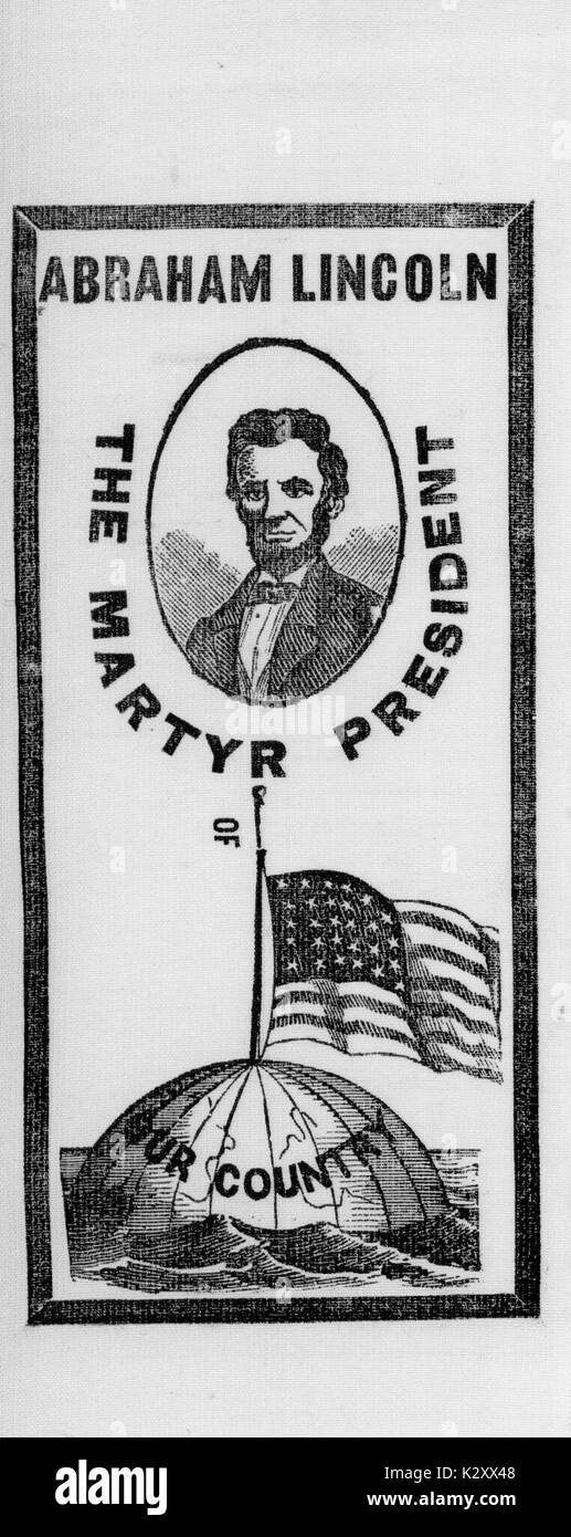 Bild aus dem Amerikanischen Bürgerkrieg eine Gedenkstätte Illustration für Abraham Lincoln, der liest "Die Märtyrer Präsident unseres Landes", 1865. Stockfoto