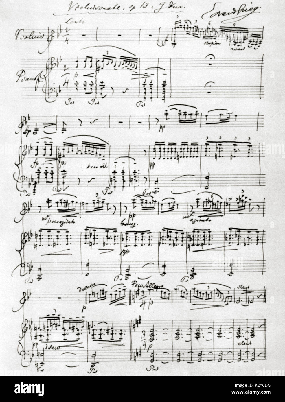 (Edvard Hagerup Grieg) - handsignierte Kerbe des norwegischen Komponisten Violine und Klavier Sonate Nr. 2 in G-Dur, Op 13 15. Juni 1843 - 4. September 1907. Stockfoto