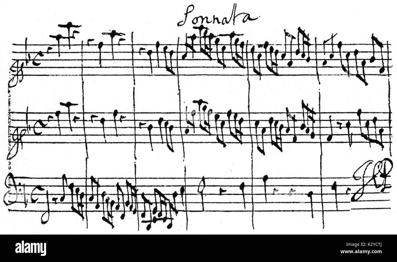 Henry Purcell - "Golden Sonata', 1683 autographe Partitur, Anfang. Englische Komponist (1659-1695). Stockfoto