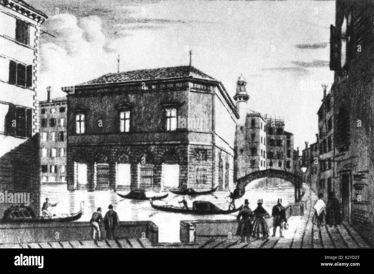 Venedig - Teatro La Fenice erste Fenice eröffnet 1792. 13. Dezember 1836 durch ein Feuer zerstört. Zweite Theater eröffnet im Dezember 1837. Ab Januar 1996 verbrannt. Stockfoto