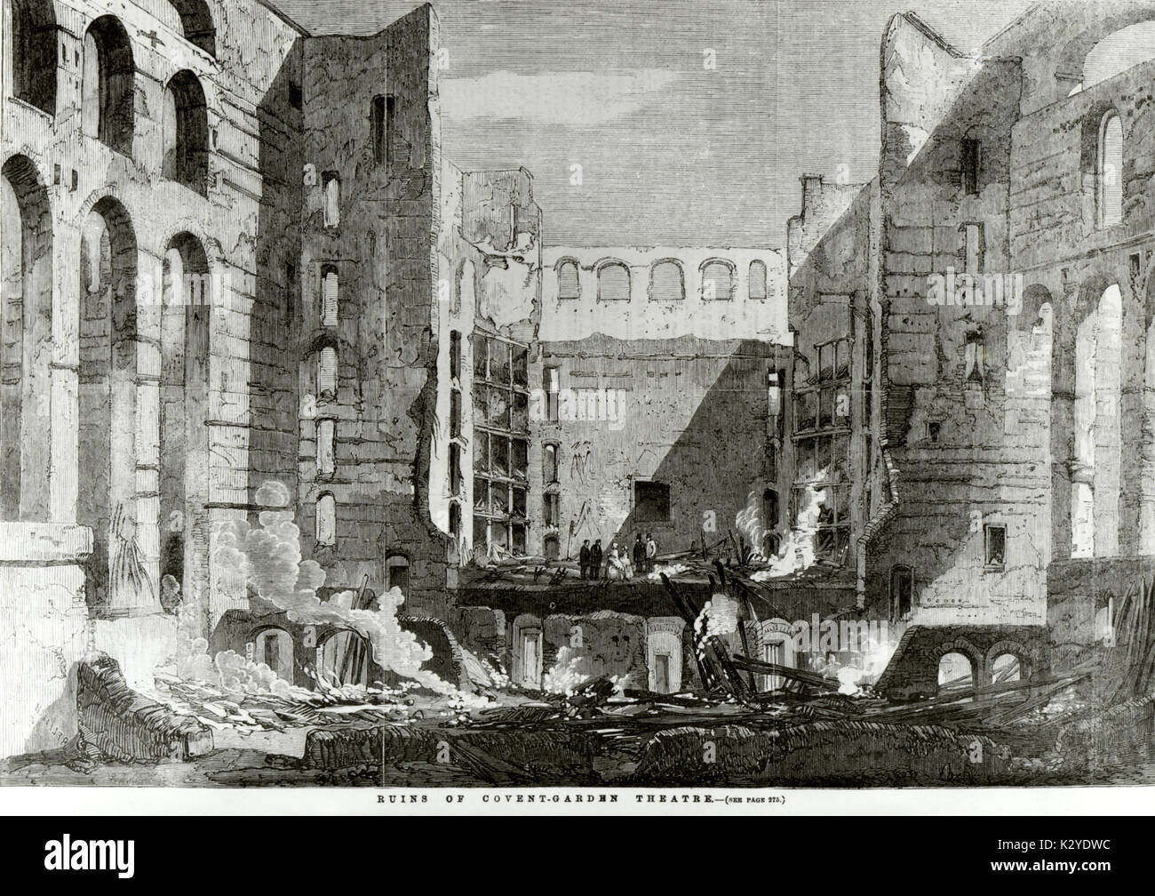 Ruinen nach Feuer in Covent Garden, London in London 1856 veranschaulichte Nachrichten Stockfoto