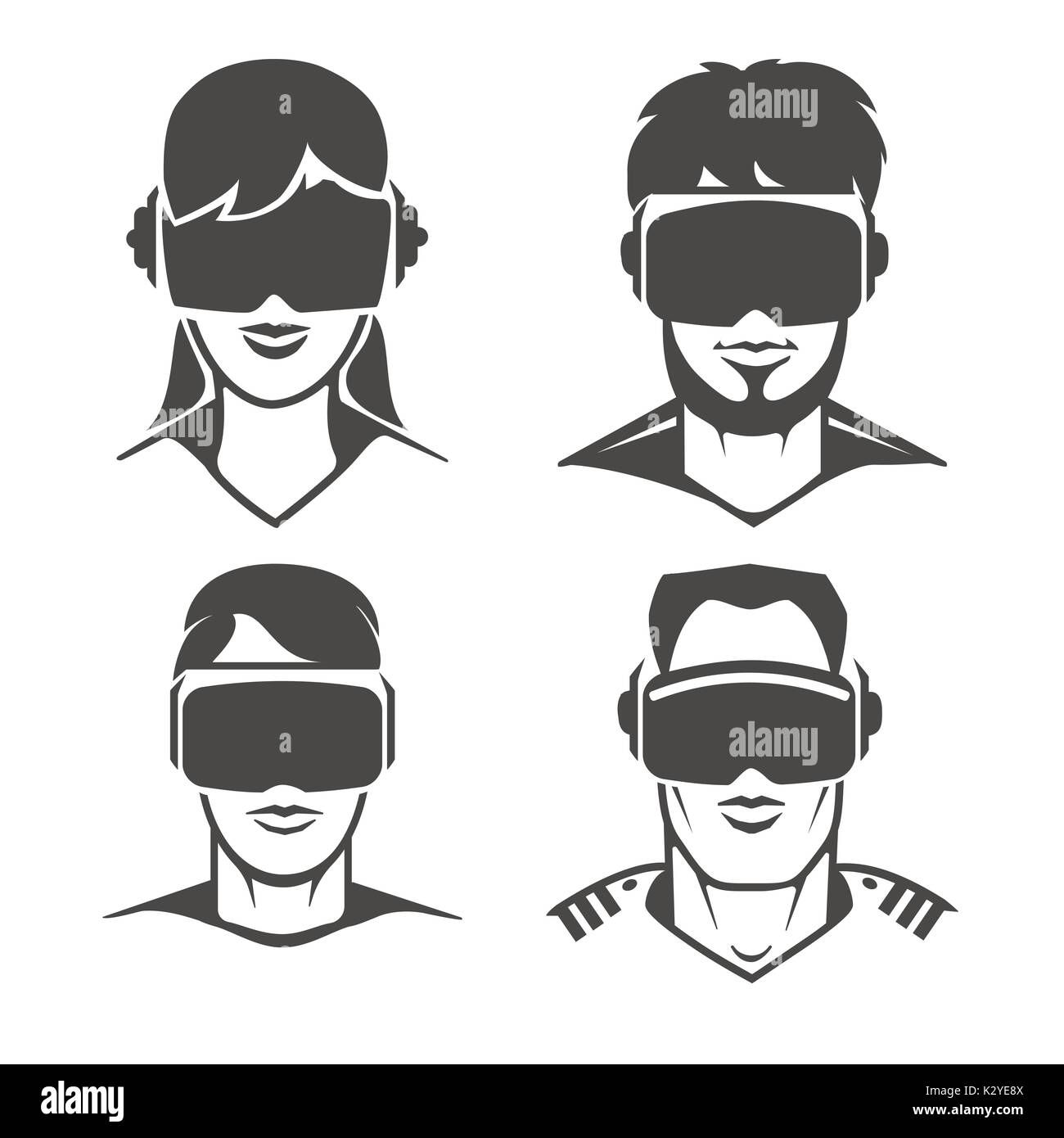 Menschliche Köpfe mit VR-Headset Symbole. Virtual reality Brillen oder oculus Schutzbrille Zeichen, Vektor, Abbildung Stock Vektor