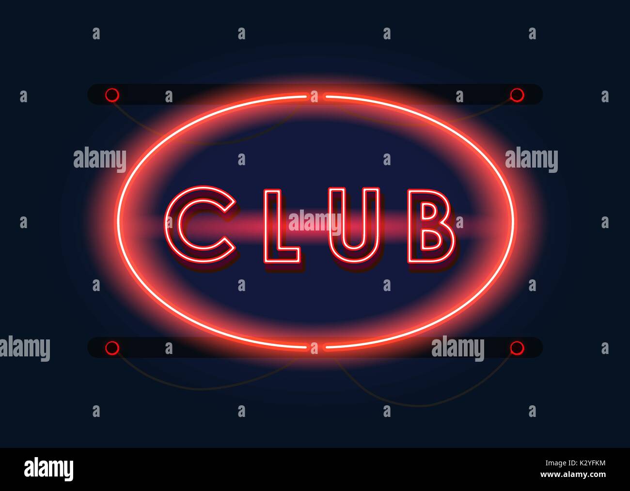 Nachtclub rote Leuchtreklame auf einem dunklen Hintergrund. Vector Illustration Stock Vektor