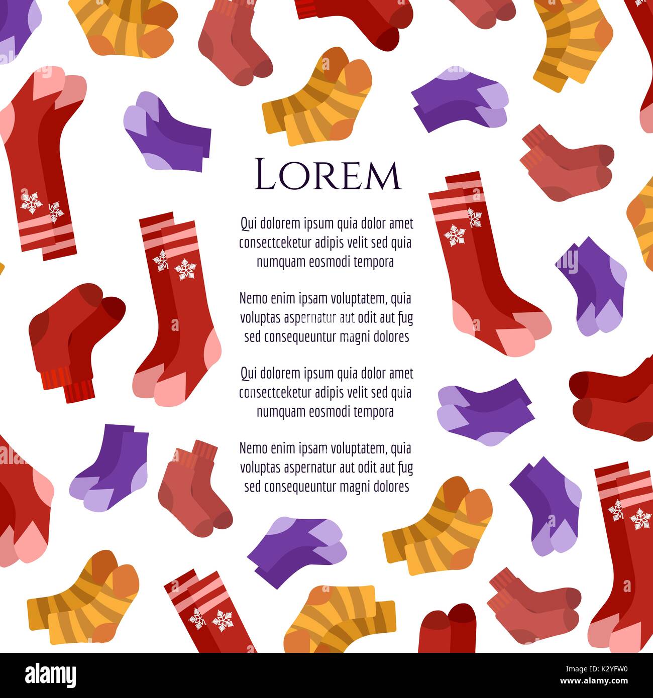 Farbenfrohe warme Socken Poster auf weißem Hintergrund, Vector Illustration Stock Vektor