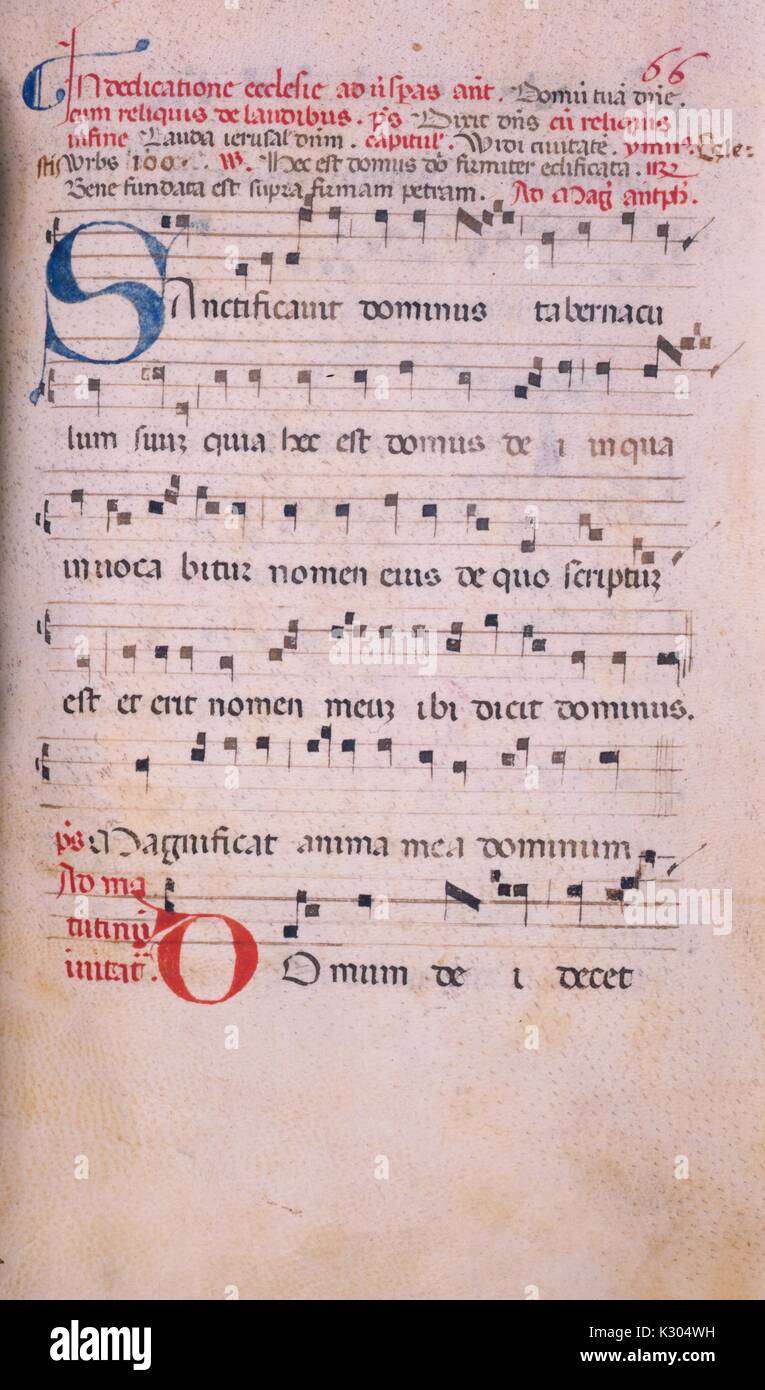 Bilderhandschrift Seite von Gesang und Musik, von den "Incipit comune Sanctorum, In ad uesperas uigilia Apostolorum", ein aus dem 15. und 16. jahrhundert Latein antiphonar der Katholischen Kirche, 2013. Stockfoto