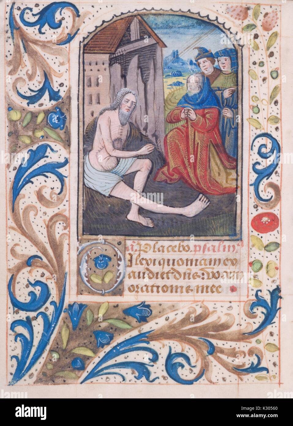 Bilderhandschrift Seite zeigen einen Bettler besucht von Männern in Roben, aus dem 'Ténéré et credere mich faciat", aus dem 15. Jahrhundert Latein Buch der Stunden, 2013. Stockfoto