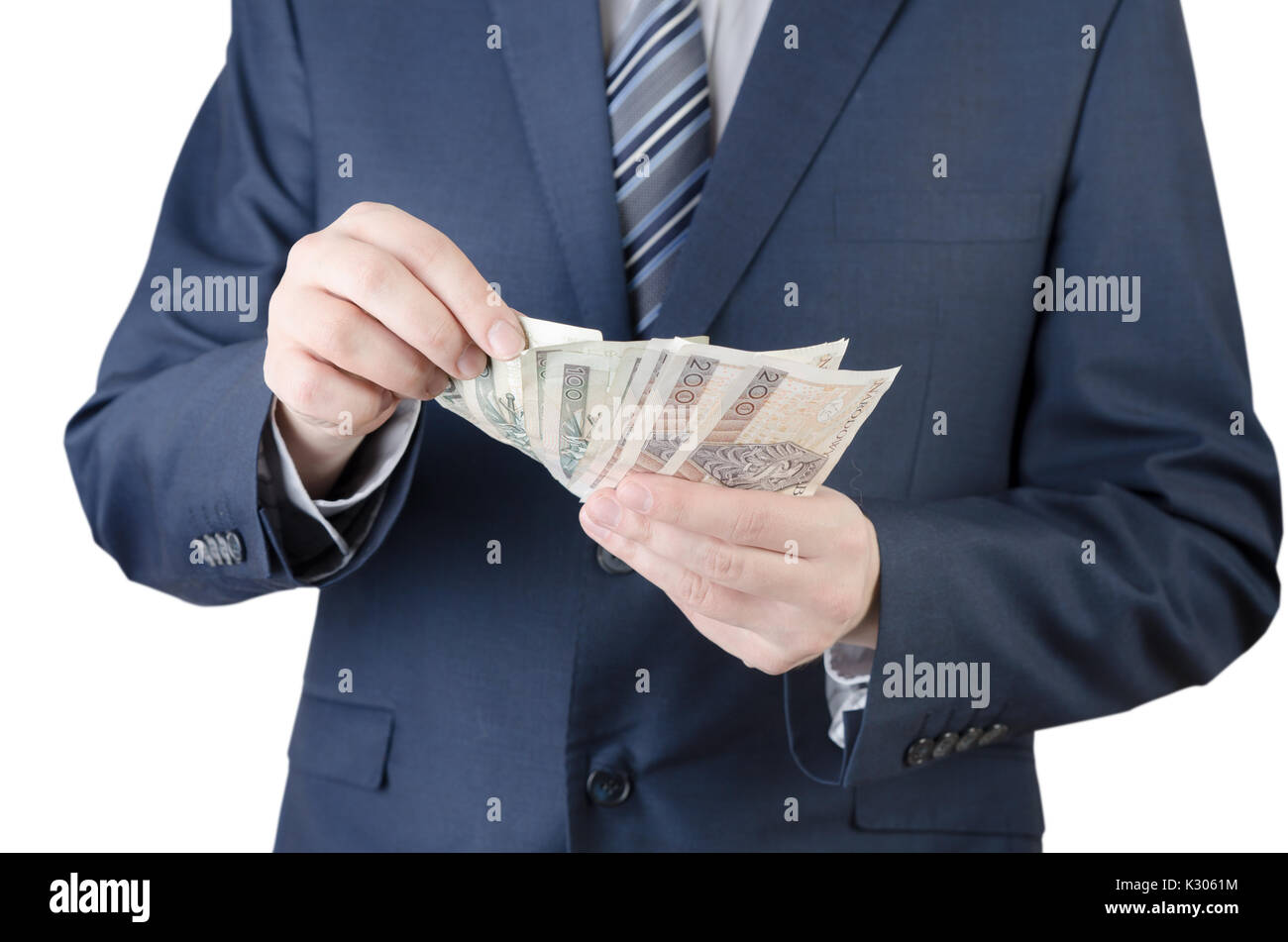 Der polnische Banknoten in der Hand. Geschäftsmann Geld Darlehen polnischer Zloty PLN hand Konzept Stockfoto