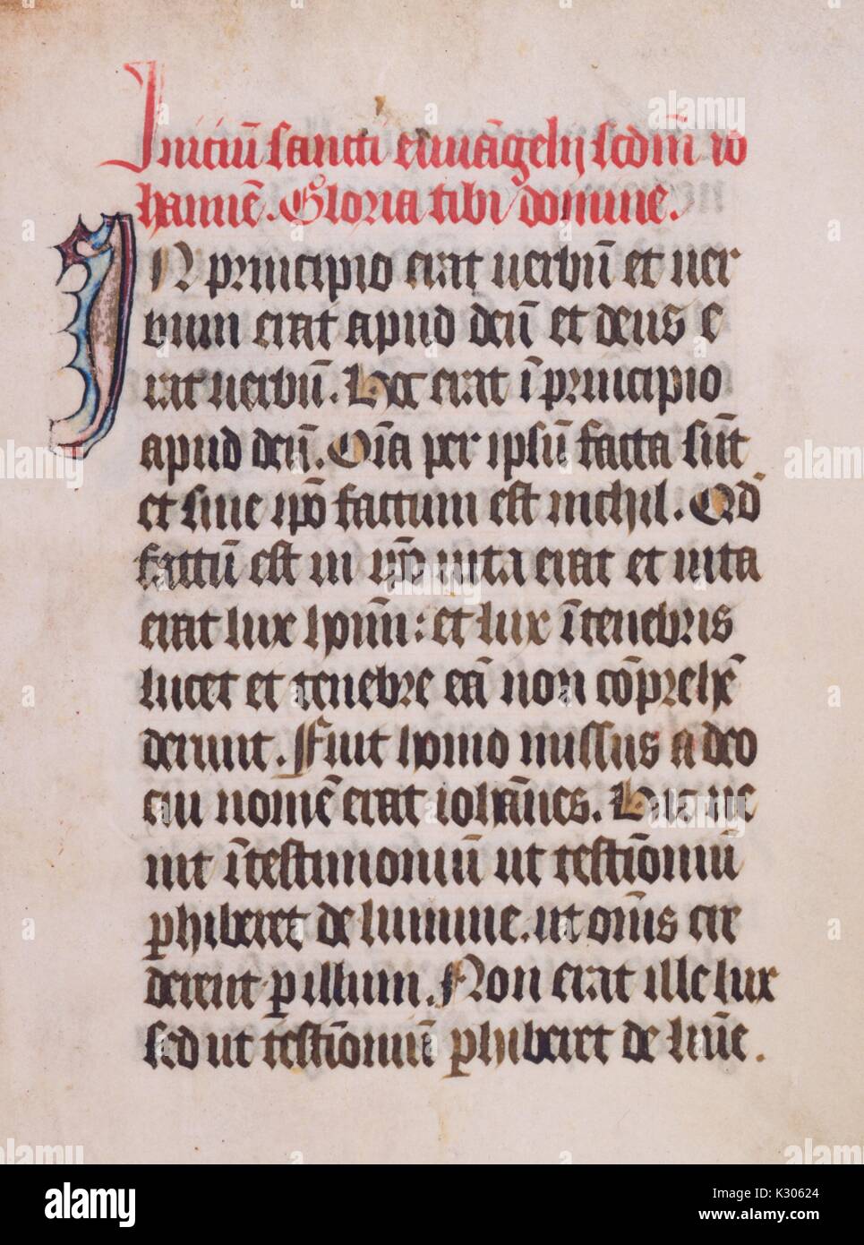 Bilderhandschrift Seite von "Initium sancti euangelii secundum iohannem: Gloria tibi Domine' Buch der Stunden Manuskript in Lateinamerika im 15. Jahrhundert gedruckt, 1400. Stockfoto