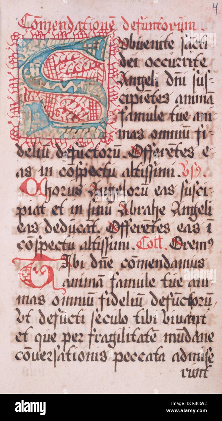 Bilderhandschrift Seite von 'Commendatione defunctorum", ein Gebetbuch in Lateinamerika, 1462. Stockfoto