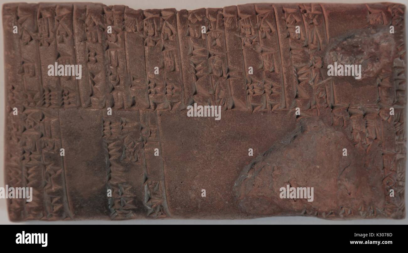Keilschrift Tablette, die ursprünglich als administrative Text serviert, dokumentieren den Transfer von Waren von der Ur-III-Zeitraum, c, 2011. 2200-2100 v. Chr., die derzeit in der Sammlung des George Peabody Library. Stockfoto