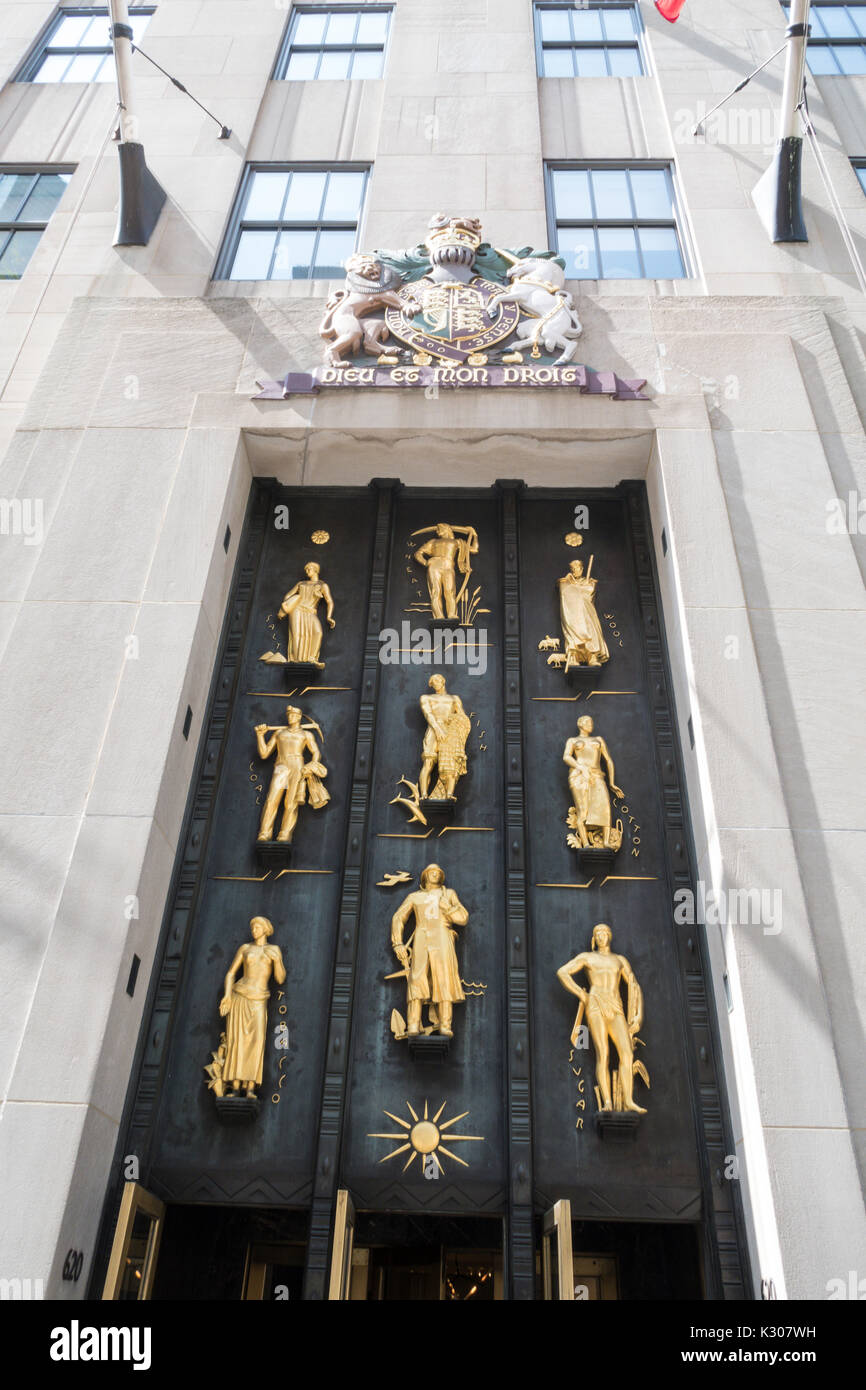 Branchen des britischen Empire, Rockefeller Center British Empire Building, 620 Fifth Avenue, New York Stockfoto