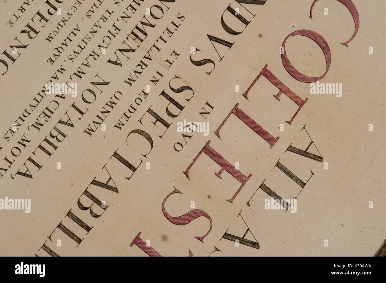 Detail der Titelseite von Atlas Coelestis von Johann Gabriel Doppelmayr, in der Dr. Elliott und Eileen Hinkes Sammlung von seltenen Bücher der wissenschaftlichen Entdeckung in der Sheridan Bibliotheken von der Johns Hopkins University, 2010 untergebracht. Stockfoto