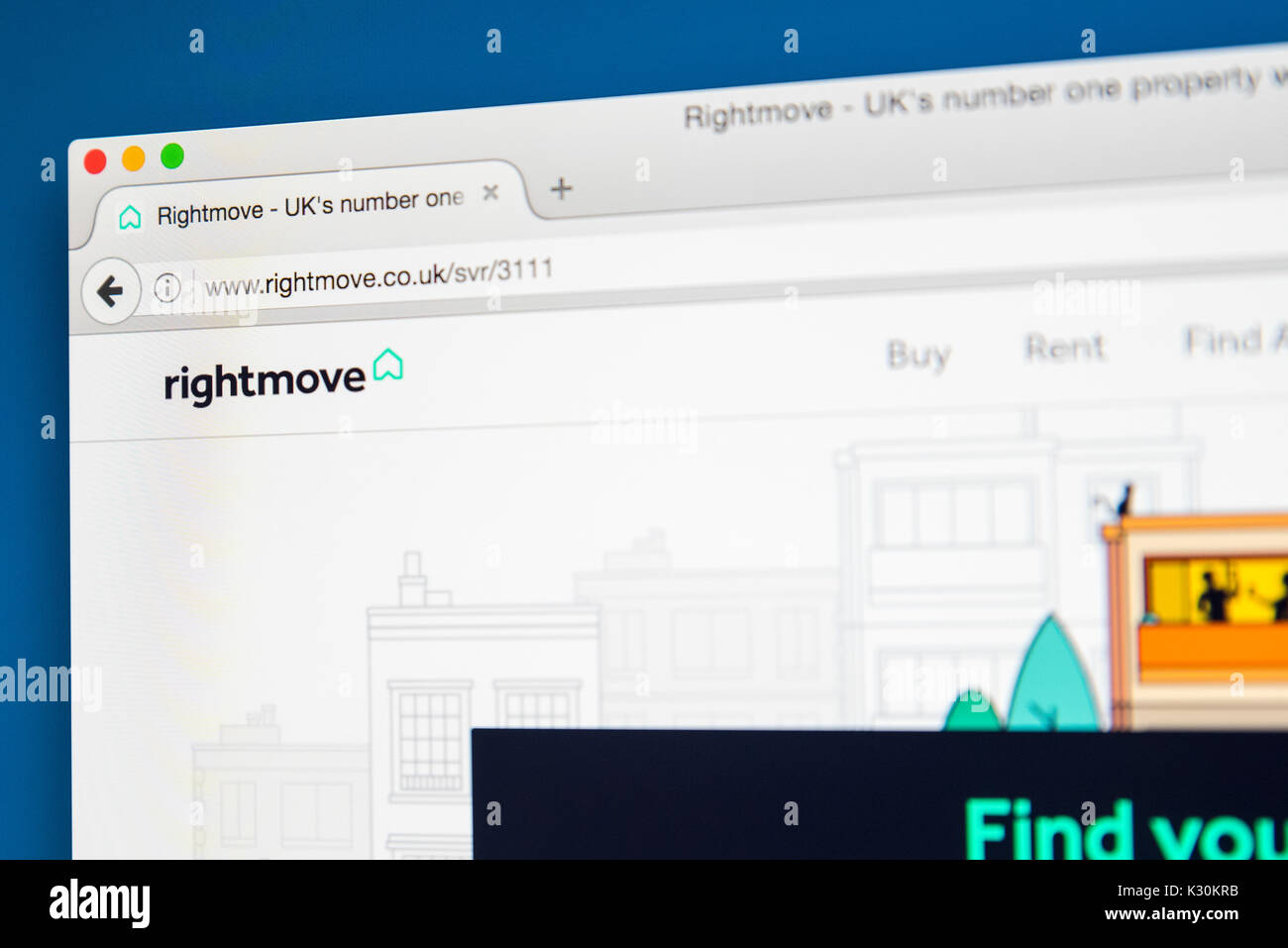 LONDON, Großbritannien - 7. August 2017: Die Homepage der Website für Rightmove - der UKs größte on-line-Immobilien Portal und Internetseite, am 7 Augu Stockfoto LONDON, Großbritannien - 7. August 2017: Die Homepage der Website für Rightmove - der UKs größte on-line-Immobilien Portal und Internetseite, am 7 Augu Stockfoto