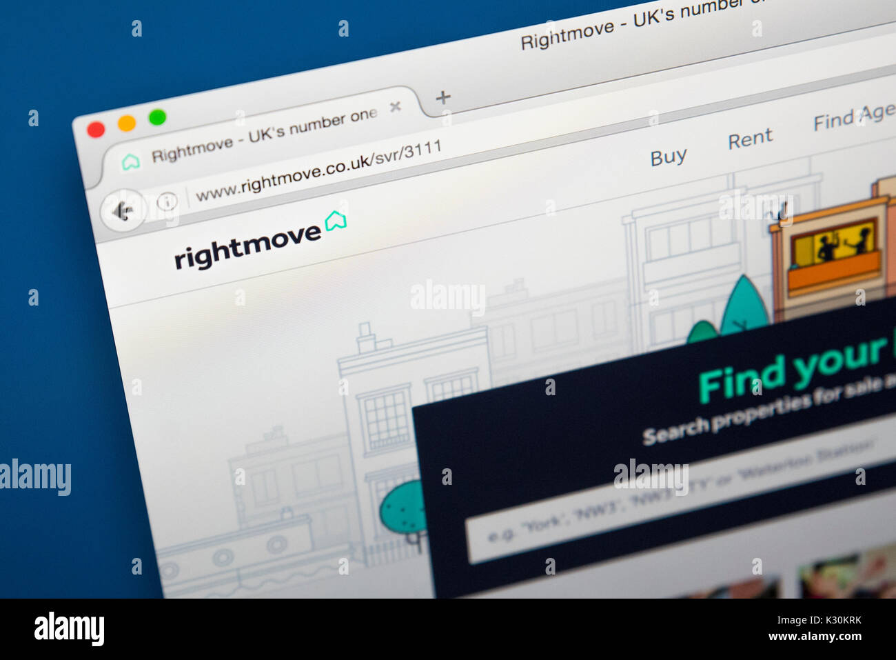 LONDON, Großbritannien - 7. August 2017: Die Homepage der Website für Rightmove - der UKs größte on-line-Immobilien Portal und Internetseite, am 7 Augu Stockfoto LONDON, Großbritannien - 7. August 2017: Die Homepage der Website für Rightmove - der UKs größte on-line-Immobilien Portal und Internetseite, am 7 Augu Stockfoto