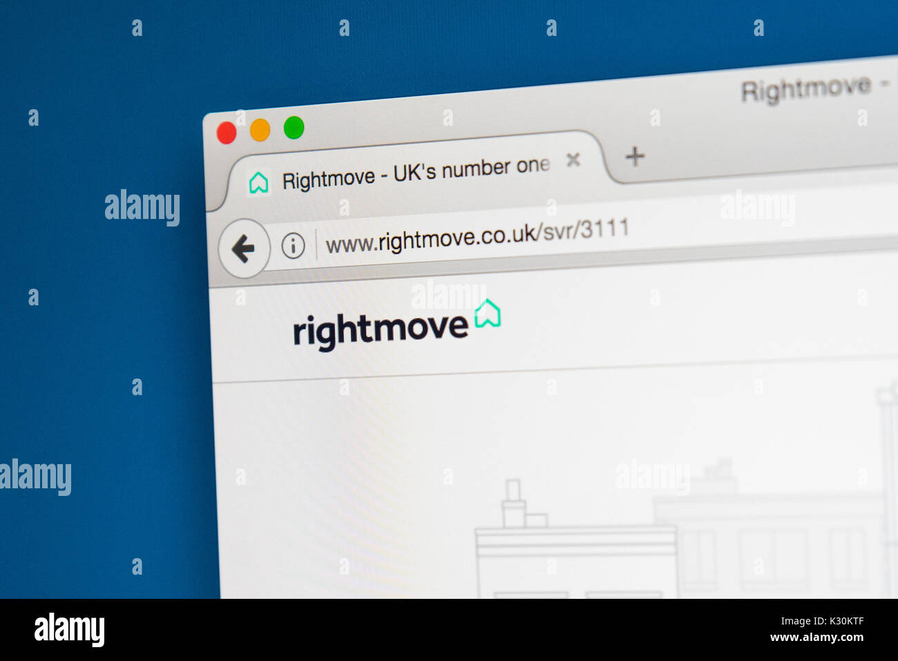 LONDON, Großbritannien - 7. August 2017: Die Homepage der Website für Rightmove - der UKs größte on-line-Immobilien Portal und Internetseite, am 7 Augu Stockfoto LONDON, Großbritannien - 7. August 2017: Die Homepage der Website für Rightmove - der UKs größte on-line-Immobilien Portal und Internetseite, am 7 Augu Stockfoto