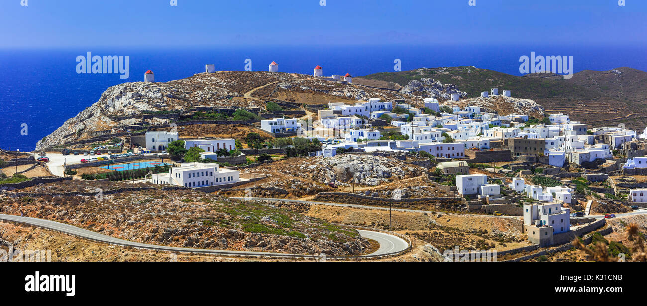Schönen Dorf Chora, Amorgos Insel, Panoramaaussicht, Kykladen, Griechenland. Stockfoto