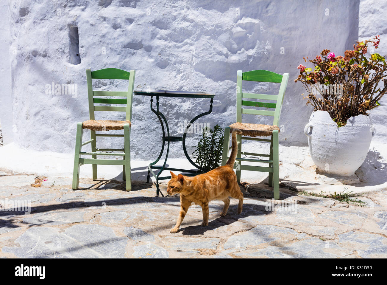 Alten Straßen von Griechenland, Ansicht mit Catan traditionelle Taverna. Stockfoto