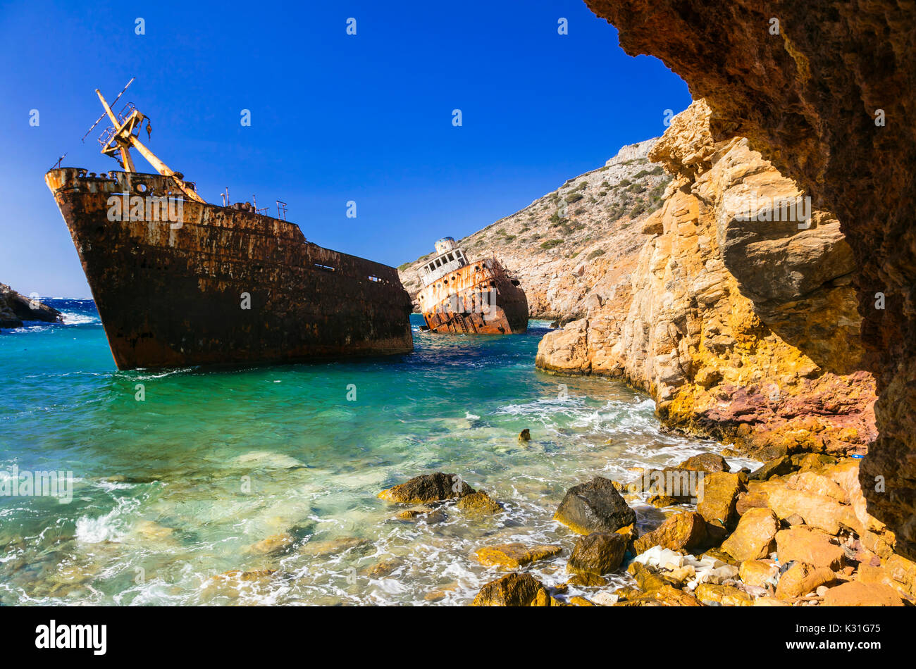 Altes Schiffswrack Susanville in Amorgos, Griechenland. Stockfoto