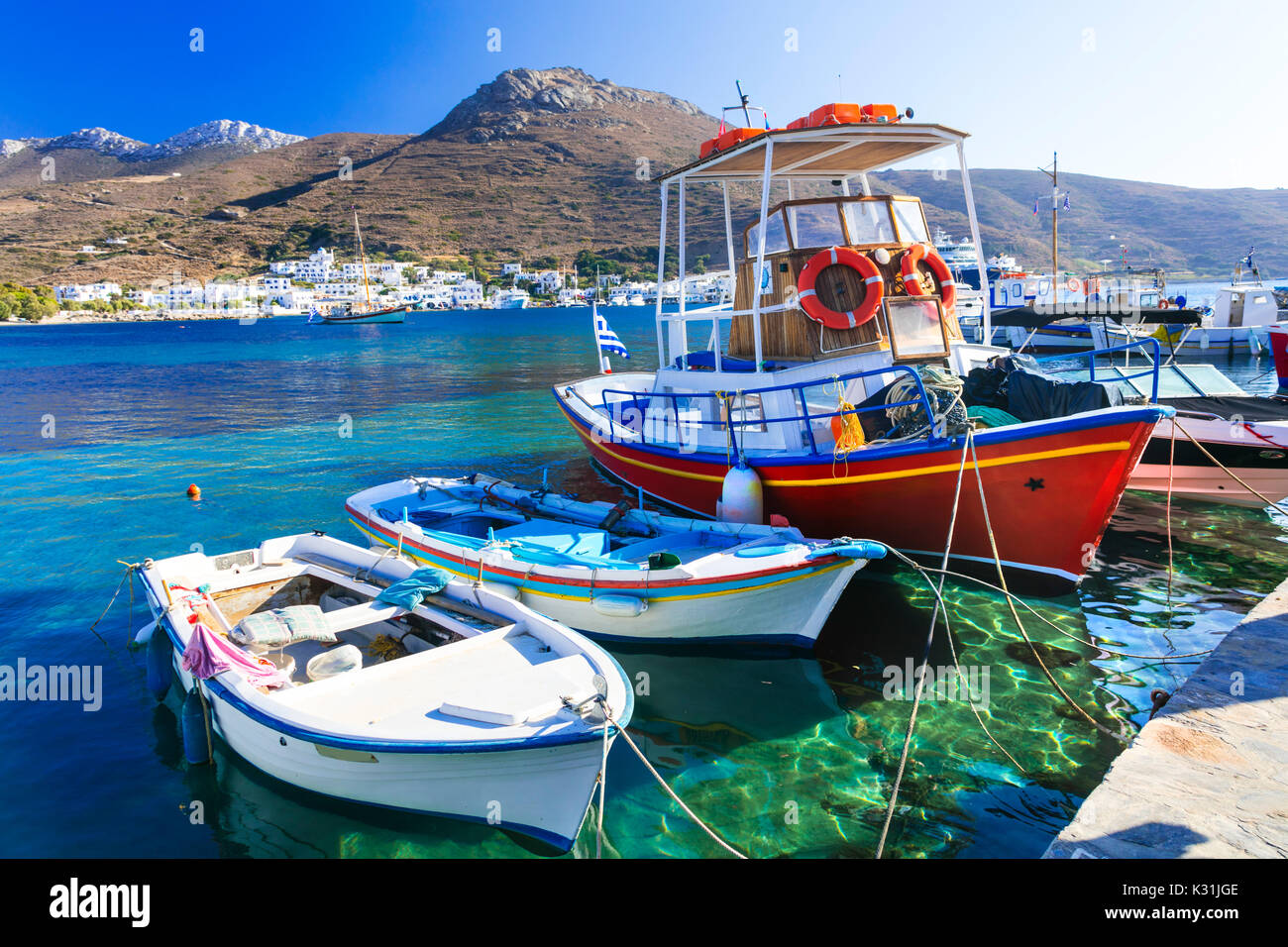 Traditionelle griechische Insel Amorgos Katapola Bay Stockfoto