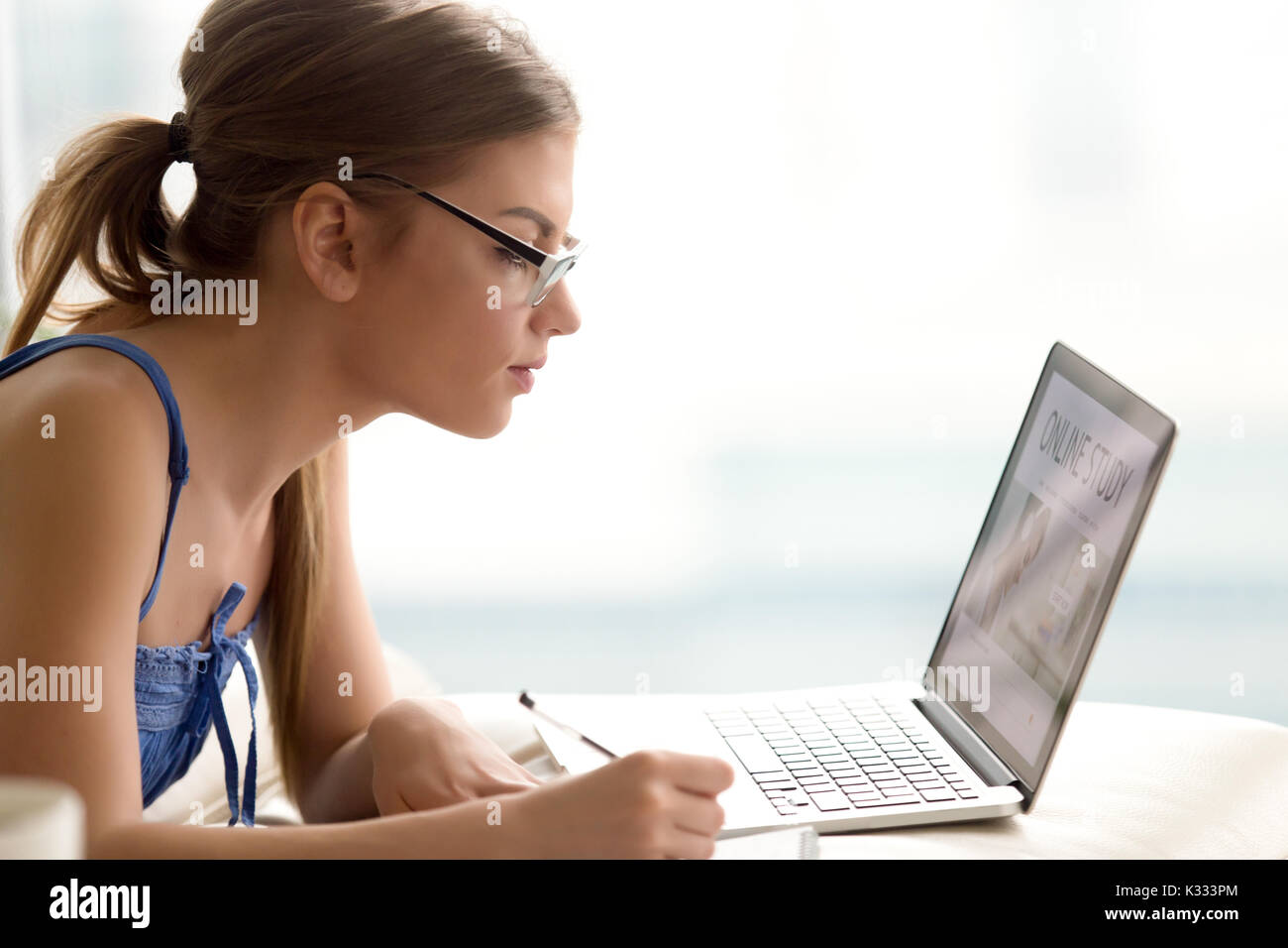 Studentin Studium online mit Laptop Stockfoto