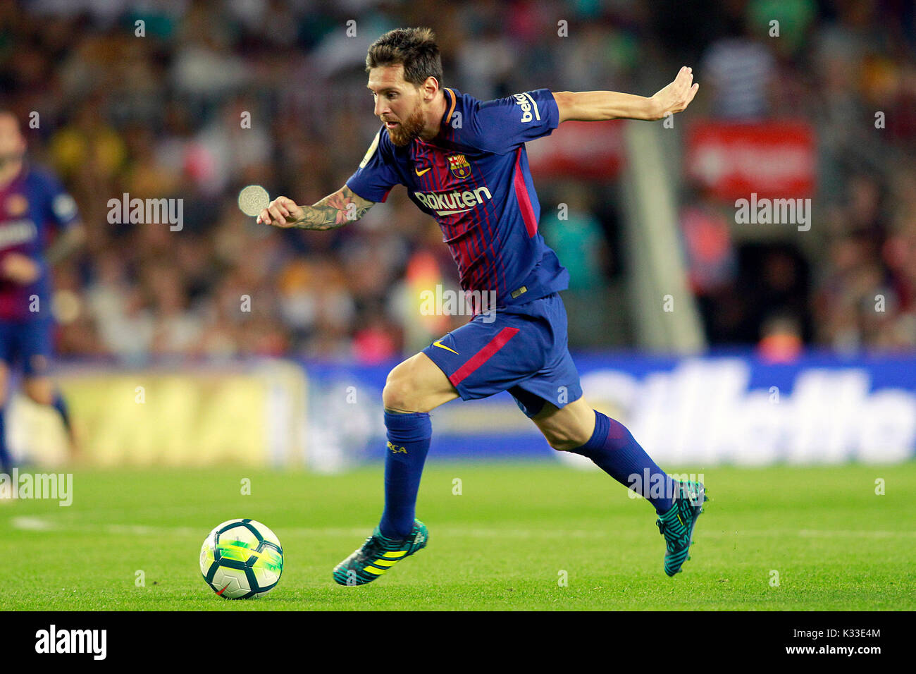 FC Barcelona Leo Messi. Die argentinischen Spieler ist ein Fußball-Star in Spanien und in der Welt. Die beste aller Zeit, zusammen mit Pele und Maradona Stockfoto