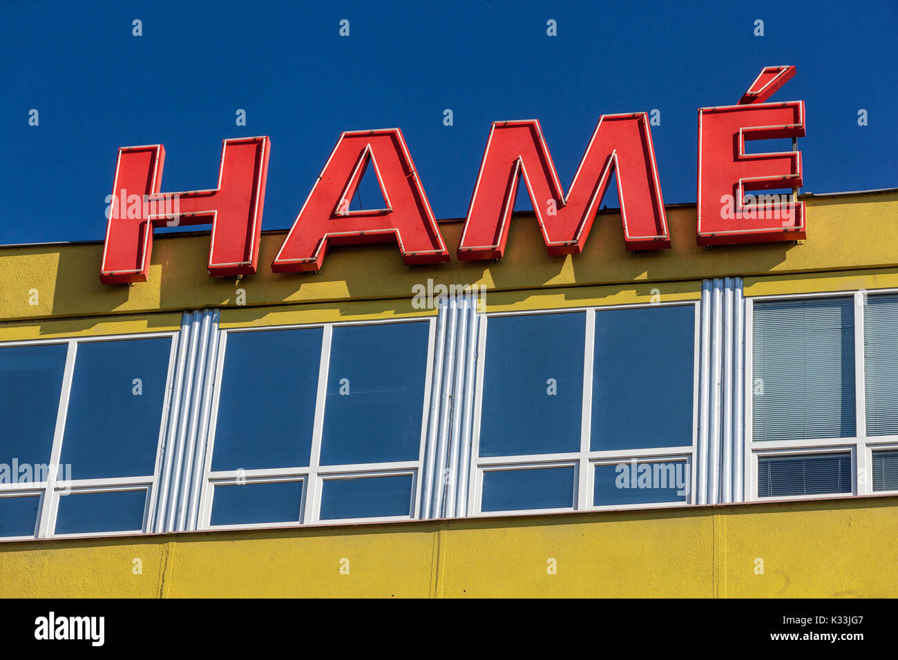 Hame Logo - Tschechische Firma, die sowohl bei der Herstellung von haltbar und gekühlte Lebensmittel, Kunovice, Tschechische Republik Stockfoto
