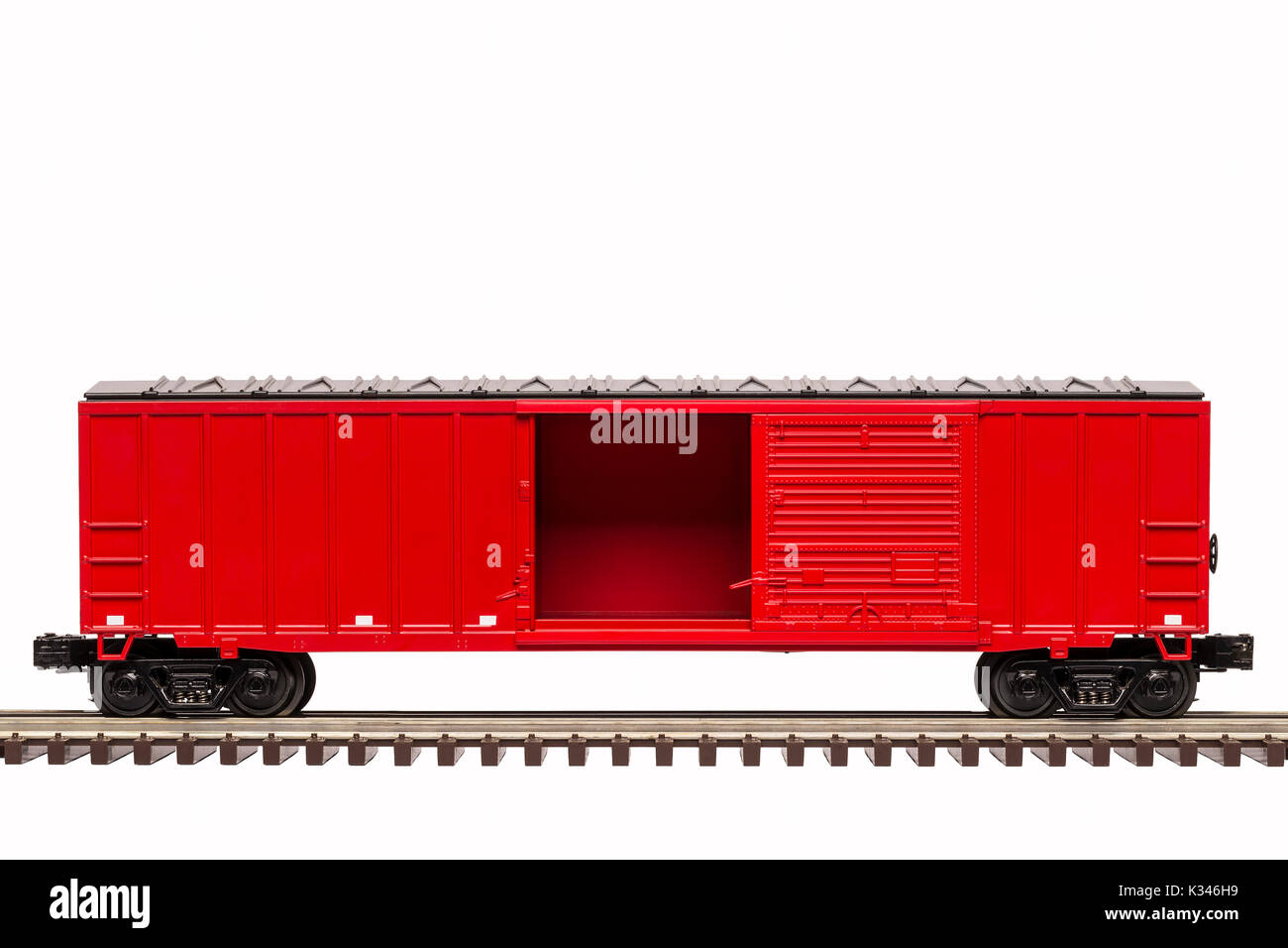 Rote Eisenbahn, Auto mit offener Tür Stockfoto