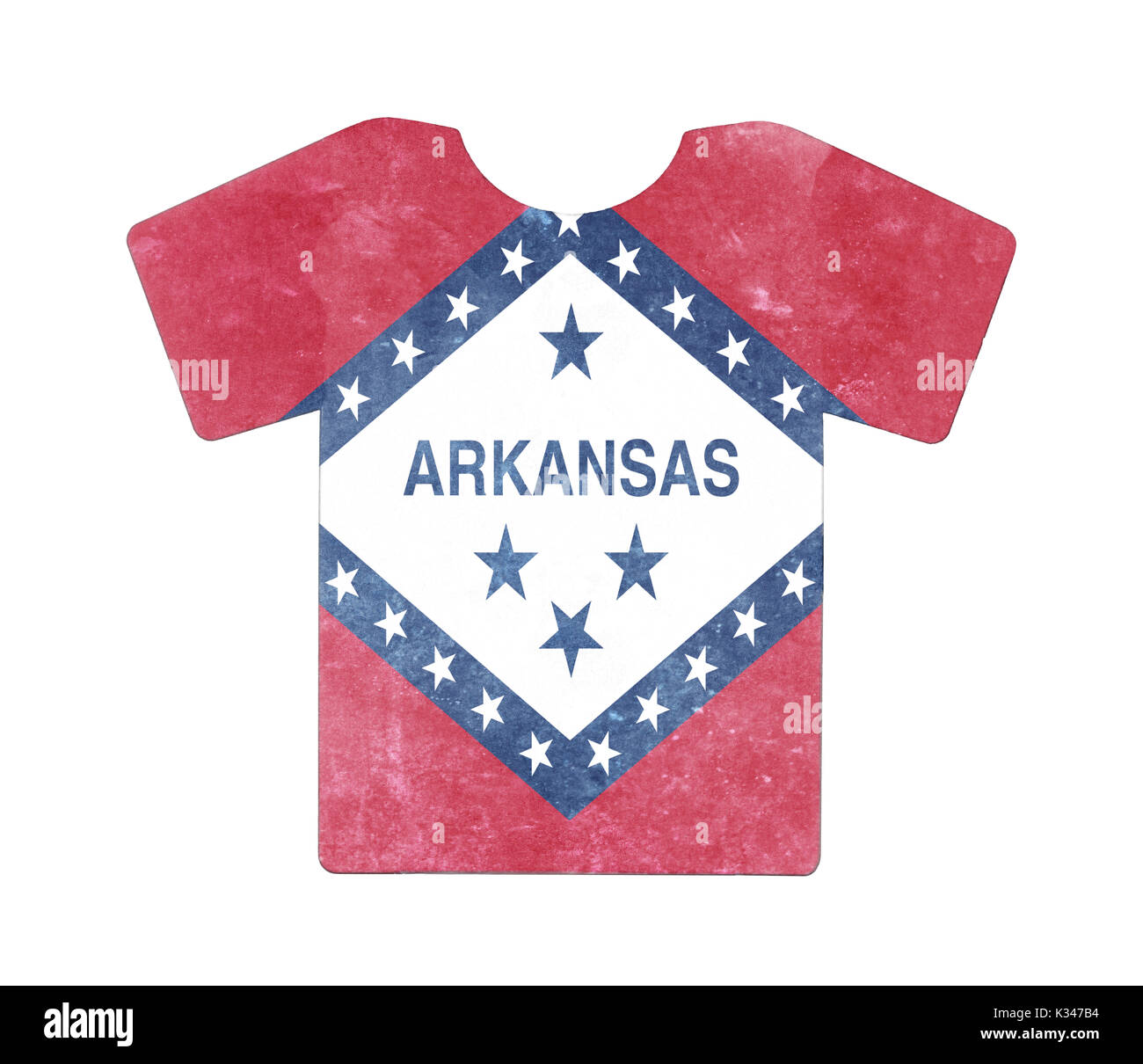 Einfache t-shirt, dreckig und Vintage Look, isoliert auf Weiss - Arkansas Stockfoto