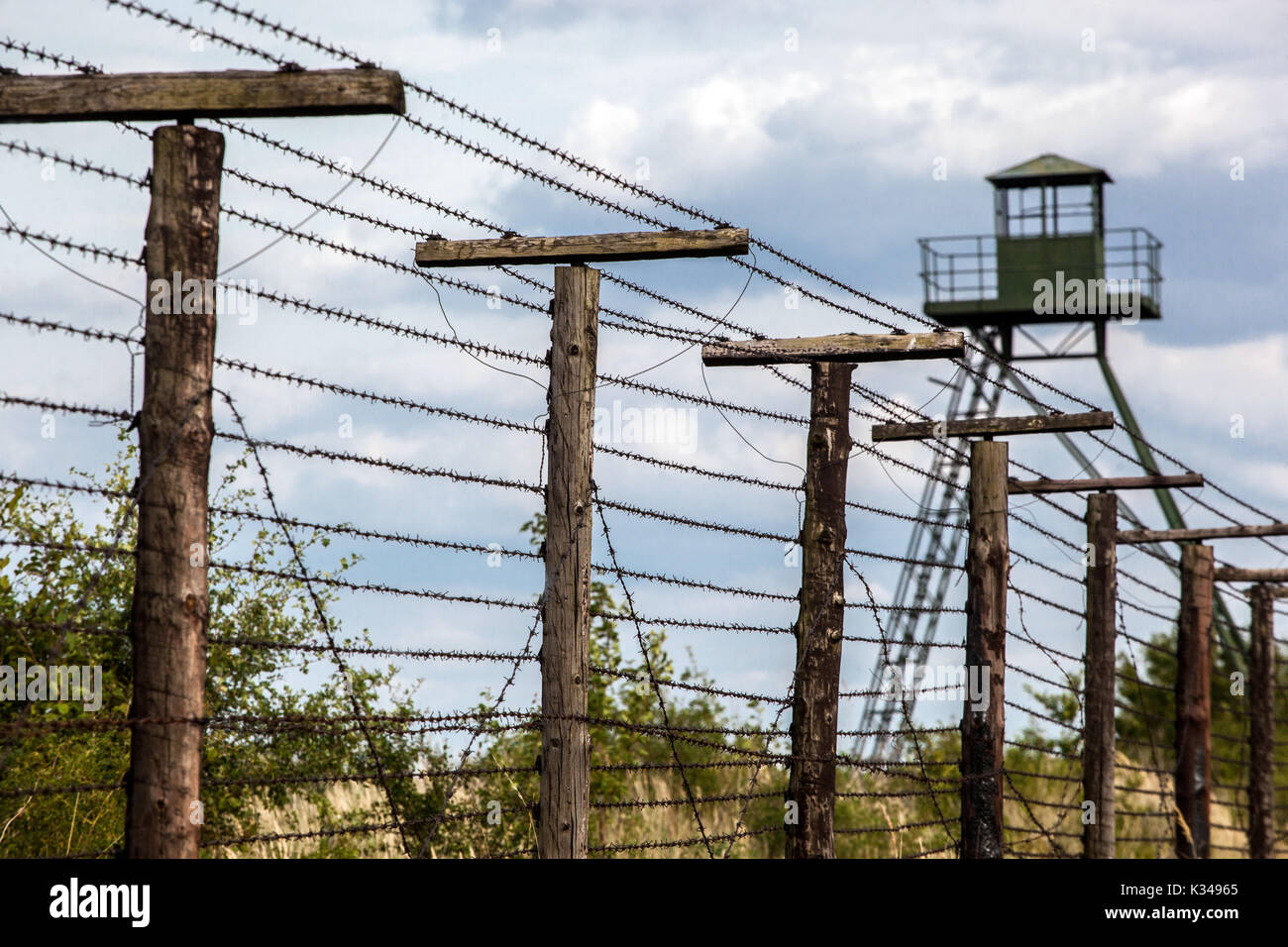 Tschechoslowakei Kommunismus, ehemaliger tschechischer Eiserne Vorhang Europa und Wachturm bleiben Kalter Krieg Tschechische Republik tschechische Grenze Österreich Stockfoto