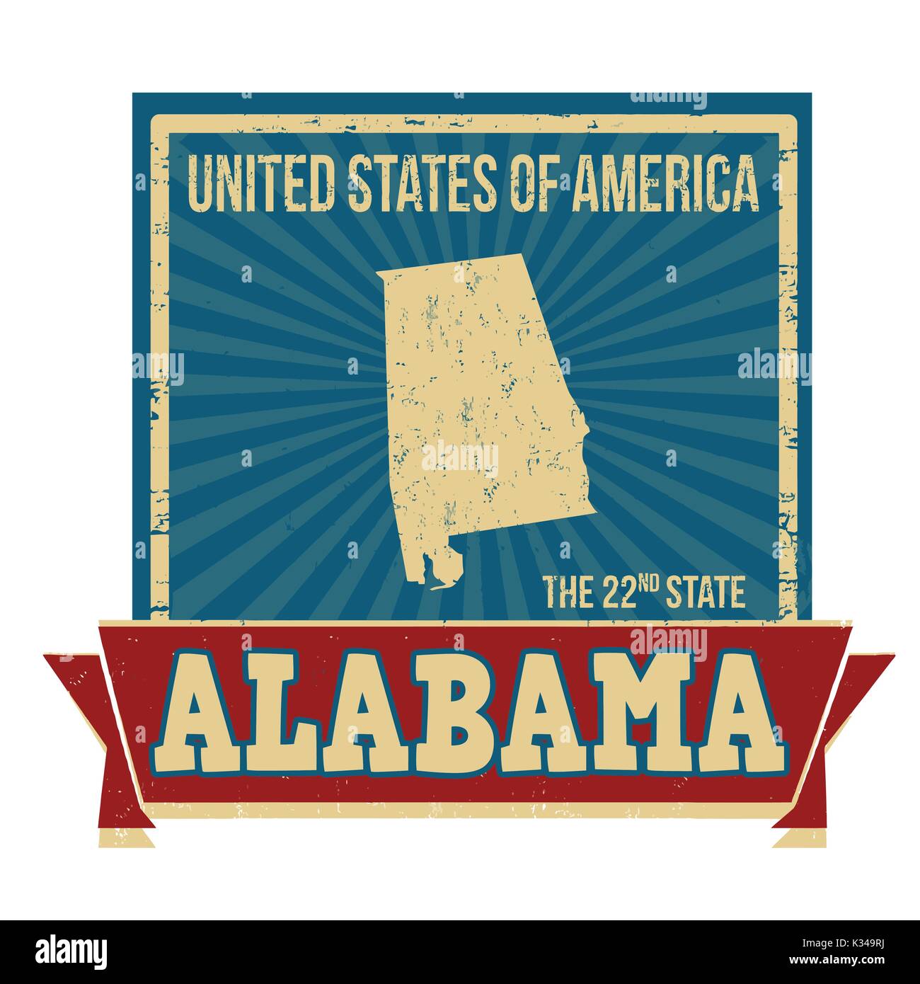 Grunge Stempel mit dem Namen und der Karte von Alabama, Vector Illustration Stock Vektor