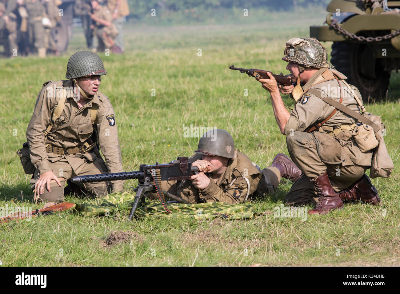 Kent, Großbritannien - 28 August 2017: Schauspieler als amerikanische Soldaten aus dem Zweiten Weltkrieg posiert, an der militärischen Odyssey Re-enactment Veranstaltung im detling, Kent, o Stockfoto