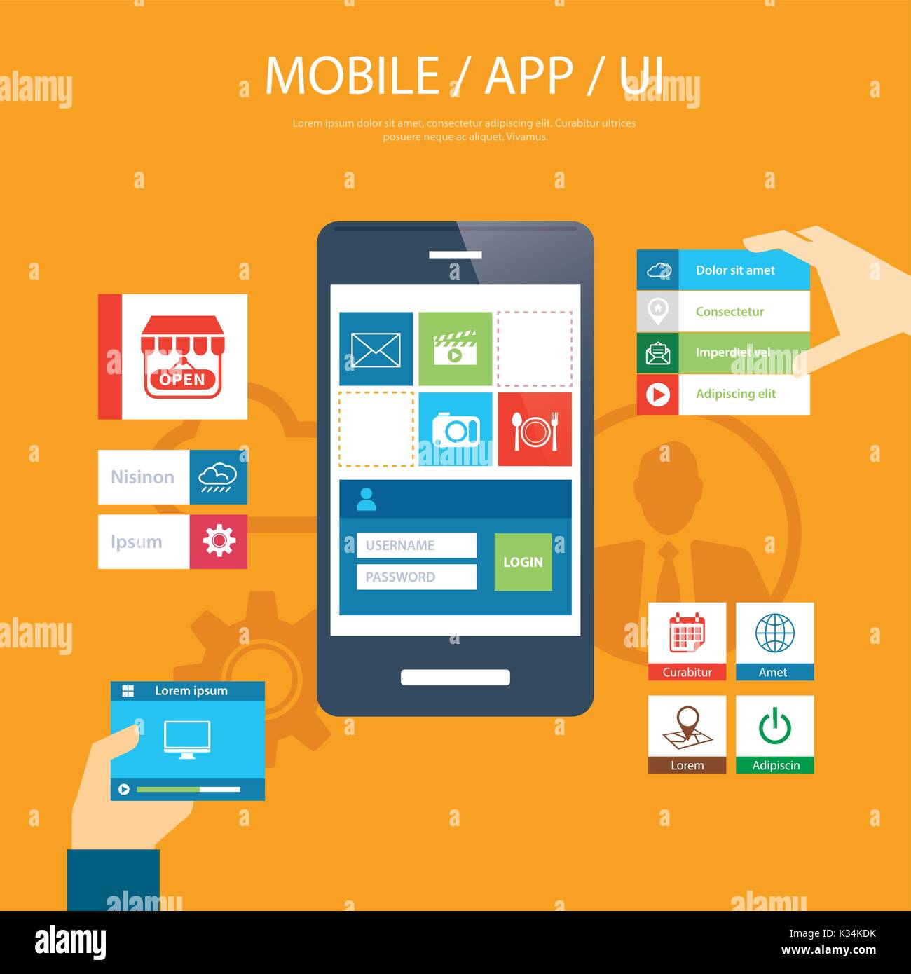 Mobile App und UI-Element flache Bauweise Stock Vektor