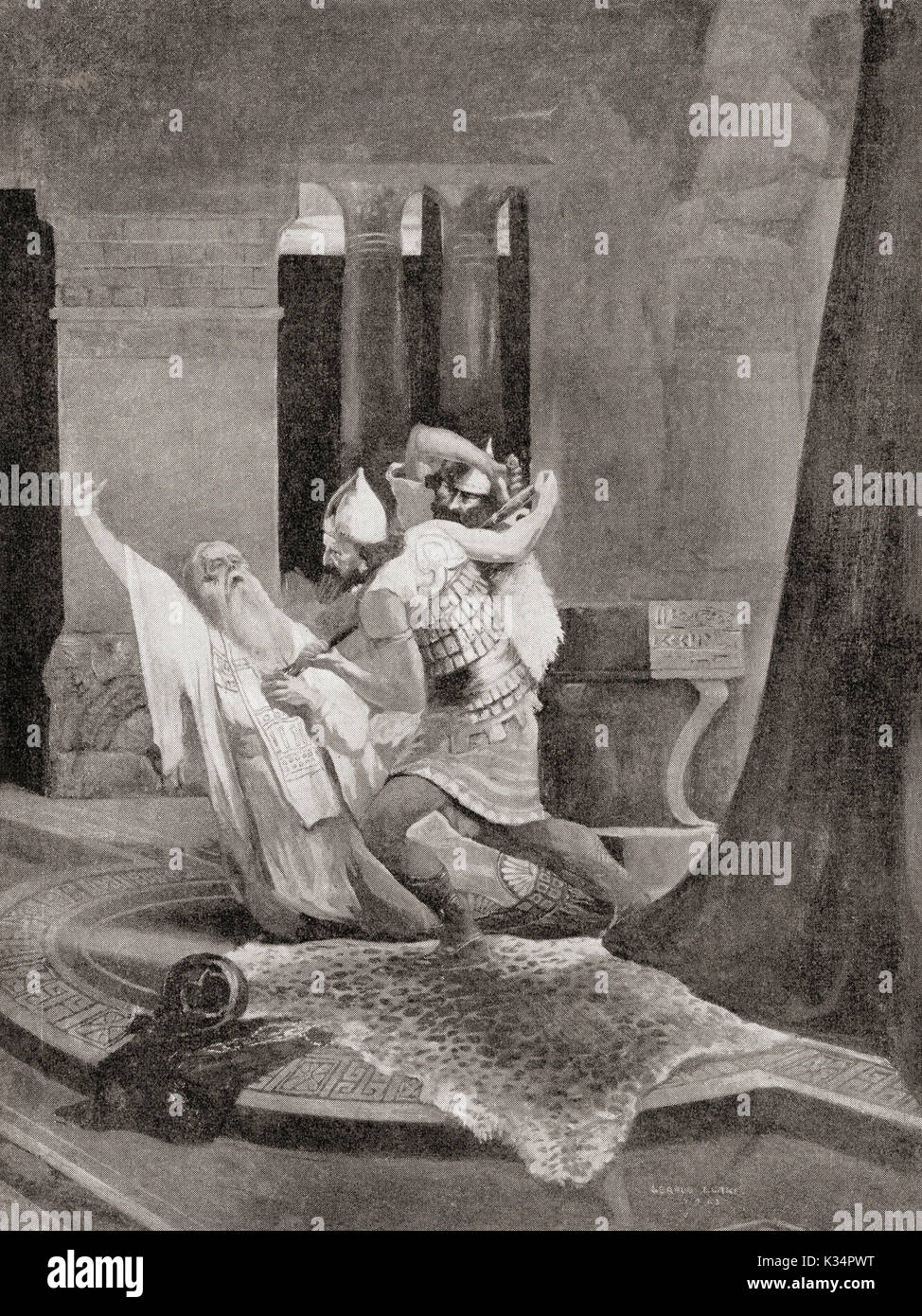 Die Ermordung des assyrischen Königs Sanherib in 681 BC, angeblich durch eine oder mehrere seiner Söhne. Von Hutchinson's Geschichte der Nationen, veröffentlicht 1915. Stockfoto