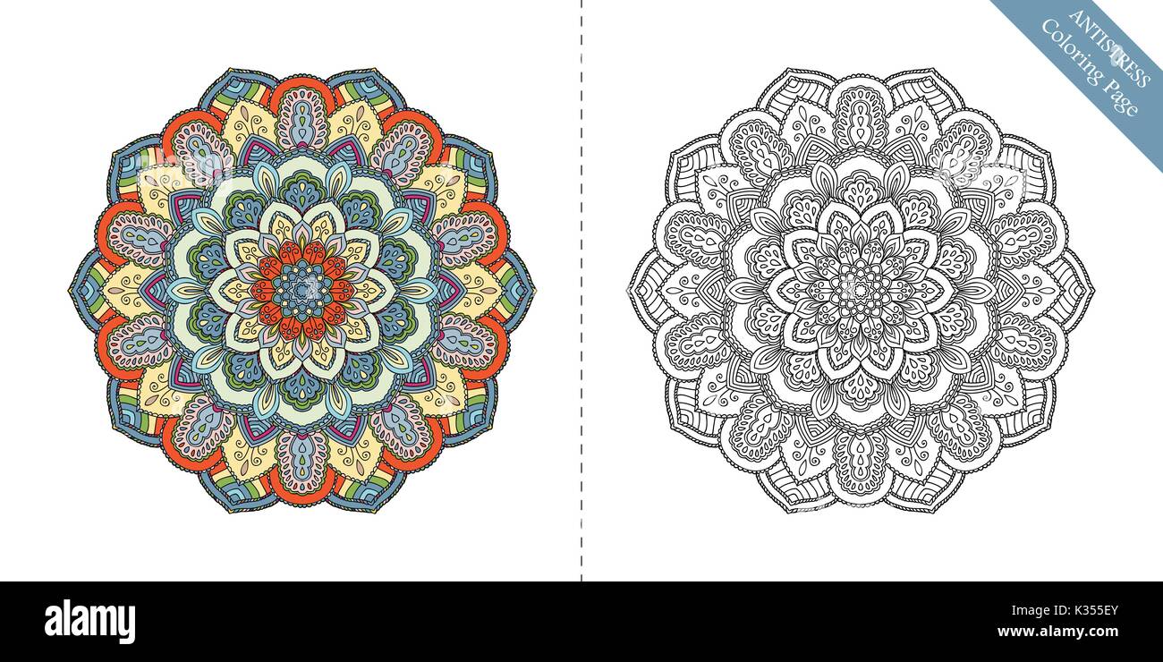 Antistress Färbung Seite Mandala 2. Stock Vektor