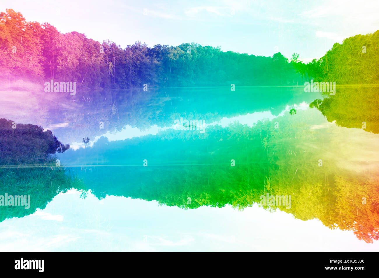Eine bunte psychedelische abstraktes Bild eines Sees. Stockfoto