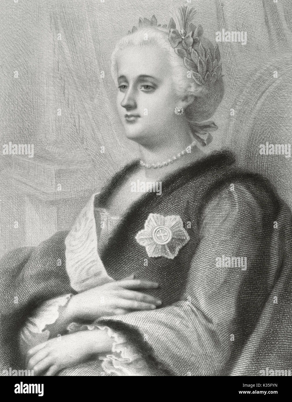 Katharina II. die Große (1729-1796). Kaiserin von ganz Rußland (1762-1796). Porträt. Gravur. Stockfoto