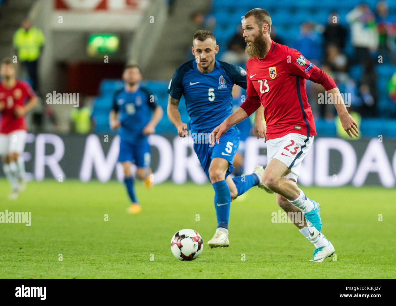 Oslo, Norwegen. 01 Sep, 2017. Norwegen, Oslo - September 1, 2017. Jo Inge Berget (23) Norwegen während der WM-Qualifikationsspiel zwischen Norwegen und Aserbaidschan an Ullevaal Stadion in Oslo gesehen. Credit: Gonzales Foto/Alamy leben Nachrichten Stockfoto