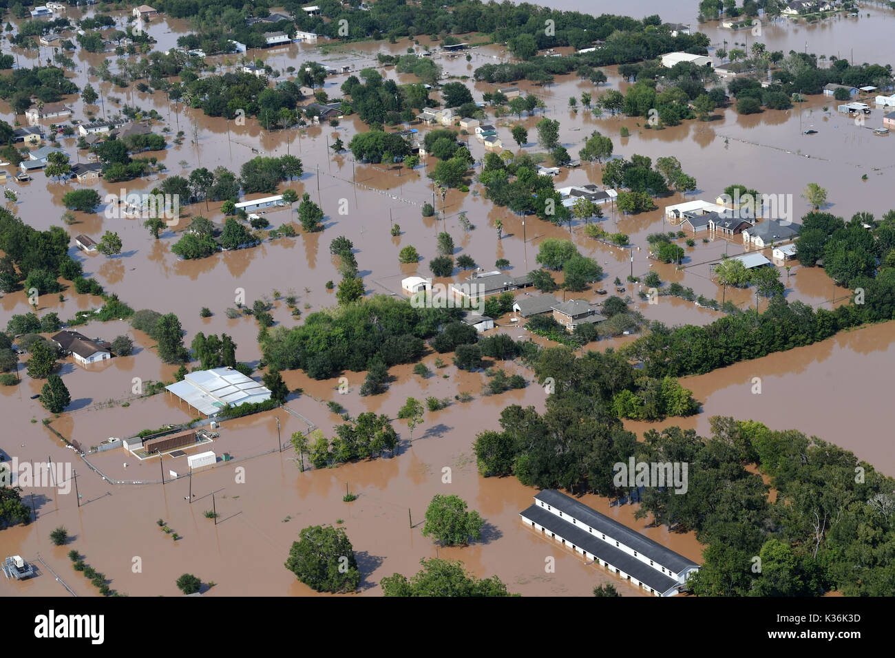 Houston. 1. Sep 2017. Luftaufnahme auf Sept. 1, 2017 zeigt überflutete Häuser nach dem Hurrikan Harvey Houston, Texas, in den Vereinigten Staaten angegriffen. Credit: Yin Bogu/Xinhua/Alamy leben Nachrichten Stockfoto