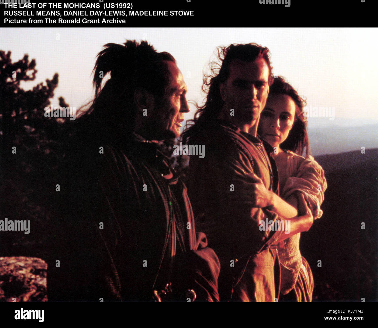 Der letzte der Mohikaner LR, Russel bedeutet, MADELEINE STOWE, Daniel Day Lewis Stockfotografie