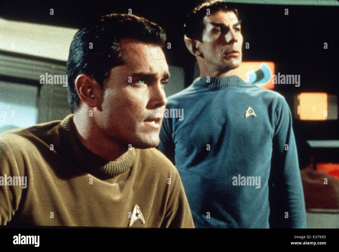 STAR TREK JEFFREY HUNTER als Captain Christopher Pike, Leonard Nimoy als Mr. Spock Stockfoto